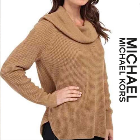 Michael Kors Waffle Knit Sweater Camel Cowl Neck - Picture 8 of 11